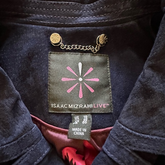 Isaac Mizrahi women’s large suede moto jacket navy blue - Picture 2 of 6